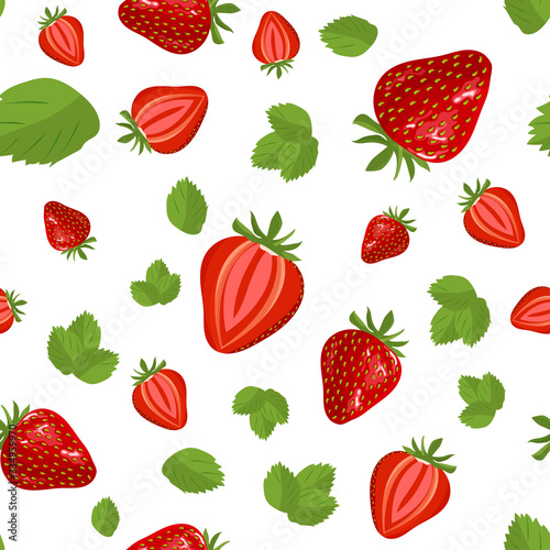 Fototapeta Naklejka Na Ścianę i Meble -  Strawberry fruit seamless pattern. Strawberry vector background illustration