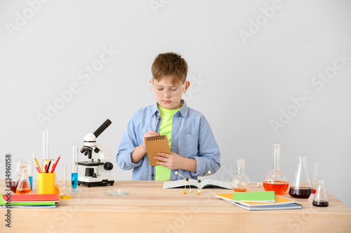 Cute little boy studying ch...