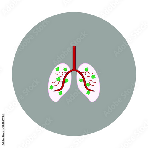 human lungs with virus on white background