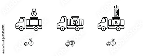 vetor line style dairy business icon set with milk truck and money