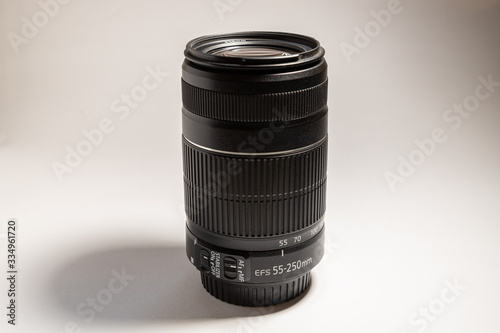 Lens 55-250 mm, close-up, on a white background