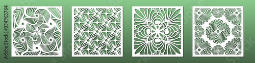 Laser cut template set, abstract geometric pattern. Panel decor for room interior design. Wood, glass, metal cutting. Vector illustration