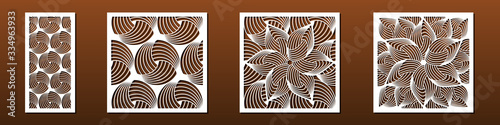 Laser cut template set, abstract geometric pattern. Panel decor for room interior design. Wood, glass, metal cutting. Vector illustration