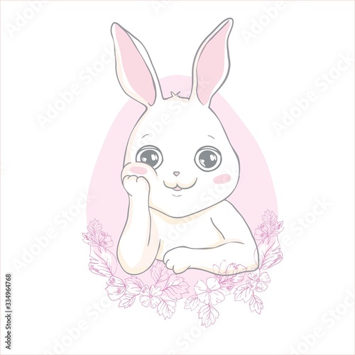 Cartoon little bunny holding Easter egg