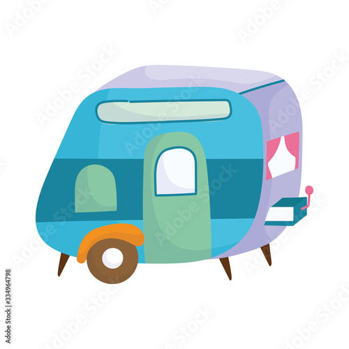 camping trailer vehicle cartoon isolated icon design