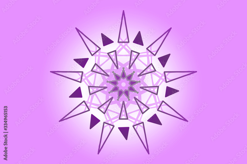Geometric star ornament with nine rays. Decorative mandala in a bright purple and pink colors. Circular pattern in the form of triangles Geometric star ornament with nine rays. Decorative mandala in a bright purple and pink colors. Circular pattern in the form of triangles