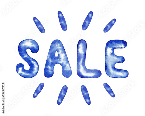 Sale, Hand painted watercolor lettering in blue