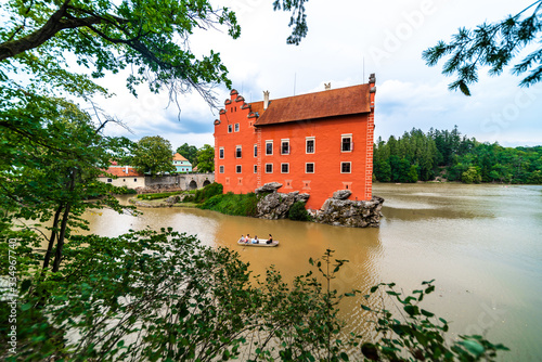 Romantic red chateau Cervena Lhota in Southern Bohemia, Czech Republic photo