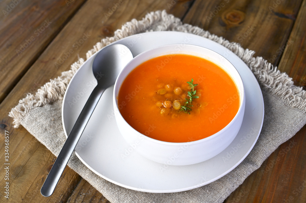 A bowl of delicious hearty homemade curried lentil soup. Typical Moroccan food. Ramadan concept. A bowl of delicious hearty homemade curried lentil soup. Typical Moroccan food. Ramadan concept.