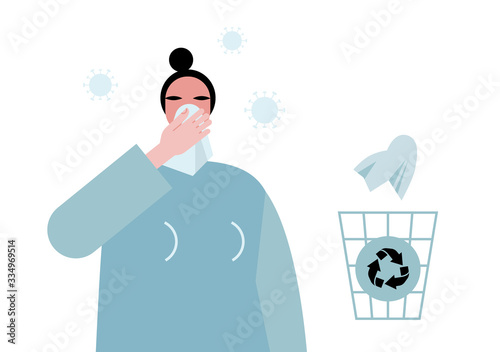 Basic protective measures against the new coronavirus COVID-19. Practice respiratory hygiene. Cover face when sneeze or cough. Advice to save from virus. Concept vector illustration EPS 10 isolated