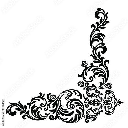 Vintage baroque ornament retro pattern antique style acanthus on a black background. Decoration for cards and wedding invitations.