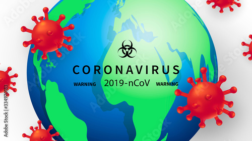 New Coronavirus 2019-nKoV. The covert virus 19-NKP. Background with realistic 3d red viral cells. Symbol of danger. Latest news. Vector