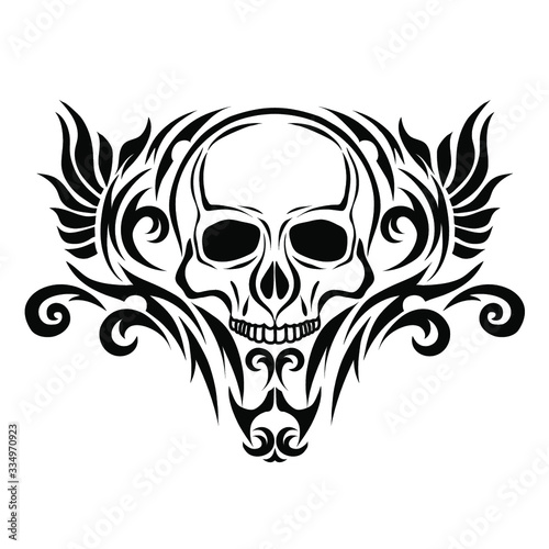 Vintage retro human skull and jaw isolated vector illustration on a white background. Design element for logo, badge, tattoo