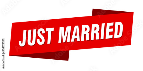 just married banner template. just married ribbon label sign