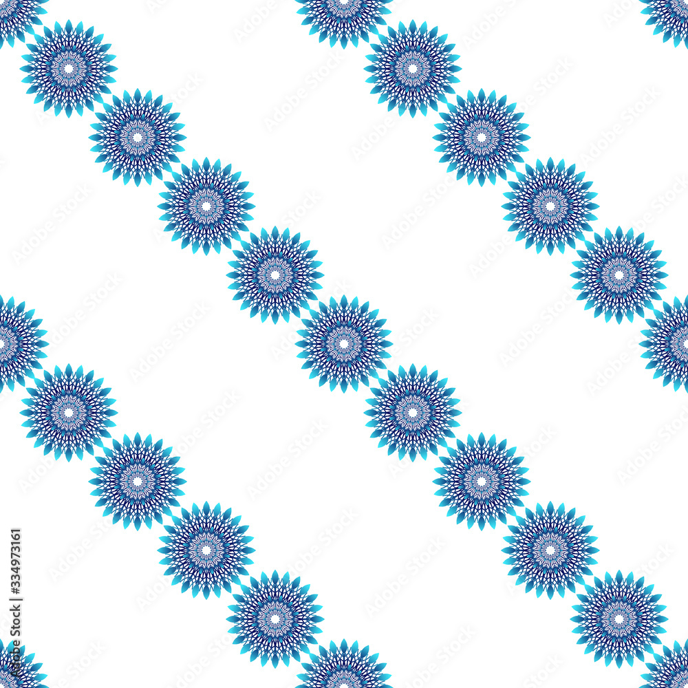 Fototapeta premium Winter seamless pattern with colorful gradient snowflakes on white background. Vector illustration for fabric, textile wallpaper, posters, gift wrapping paper. Christmas vector illustration. 
