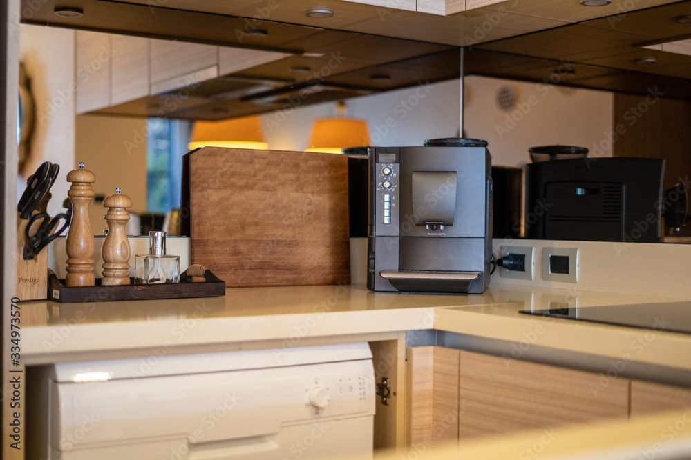 Interior design in villa, house, home, condo and apartment feature coffee maker and kitchen counter Interior design in villa, house, home, condo and apartment feature coffee maker and kitchen counter