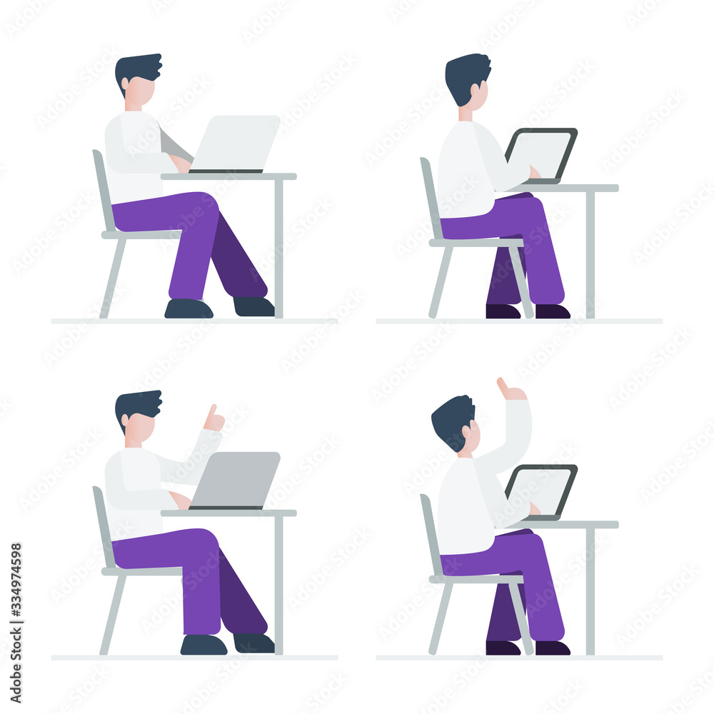 Set of illustrations of businessman working at the table with laptop. issues solving idea and process at work Set of illustrations of businessman working at the table with laptop. issues solving idea and process at work