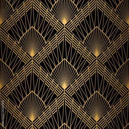 Art Deco Pattern. Seamless Gold and black background. Geometric design