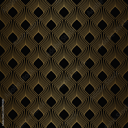 Art Deco Pattern. Seamless Gold and black background. Geometric design