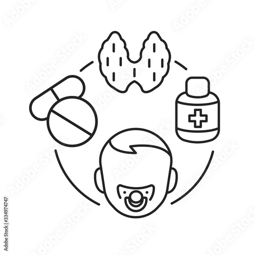 Pediatric endocrinology black line icon. Checking children for the normalization of hormones and thyroid glands. Pictogram for web page, mobile app, promo. UI UX GUI design element