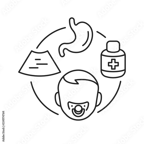 Pediatric hospice black line icon. Palliative help children. Pictogram for web page, mobile app, promo. UI UX GUI design element.