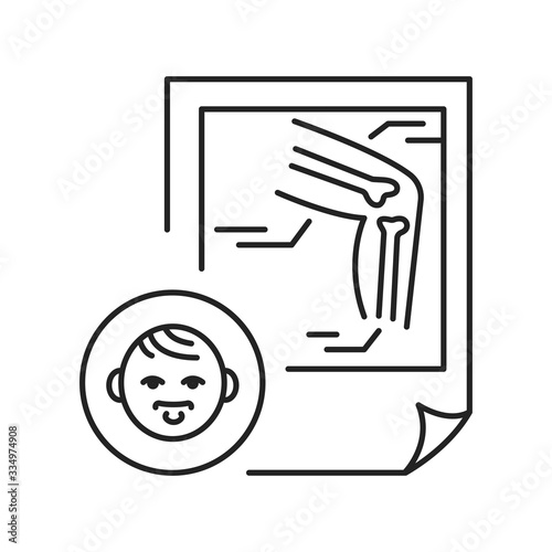 Pediatric orthopedics black line icon. Check and treatment in fracture and sprain children. Pictogram for web page, mobile app, promo. UI UX GUI design element