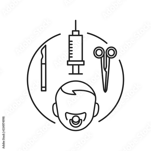 Pediatric surgery black line icon. Medical service and treatment children. Pictogram for web page, mobile app, promo. UI UX GUI design element.