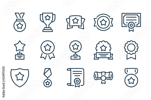 Award and Prize line icons. Trophy and Achivement vector icon set.