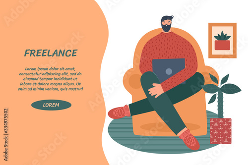  Male freelancer. Work and home education. Vector illustration