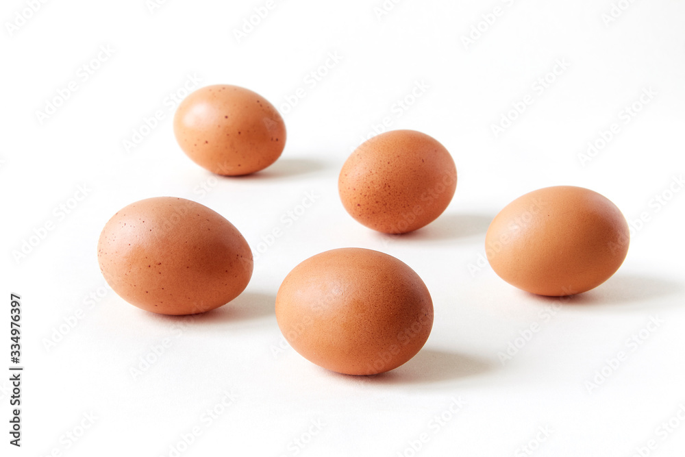 five eggs on white Infinity cove background five eggs on white Infinity cove background