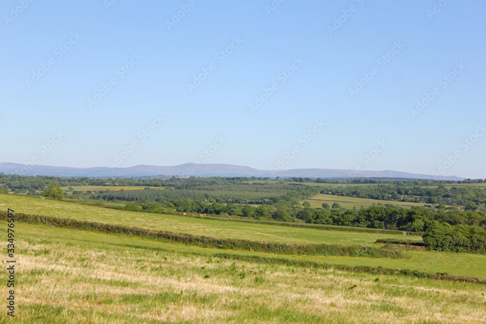 Fields in North Devon with Dartmoor in the distance
