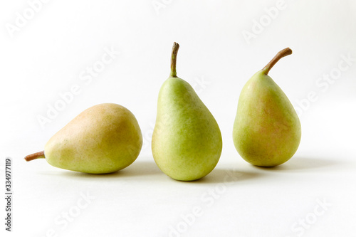 three green pears three red apples on white Infinity cove background