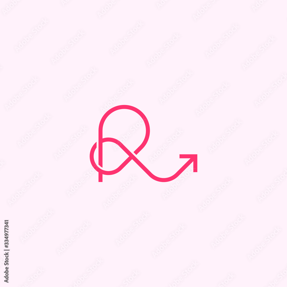 Abstract graphic vector illustration of the letter R with loop and arrow elements
