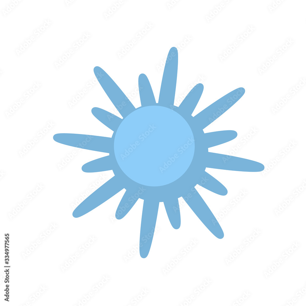 Blue pointy virus, molecule, bacterium cartoon model. Cartoon icon. Flat vector illustration, isolated on white background.
