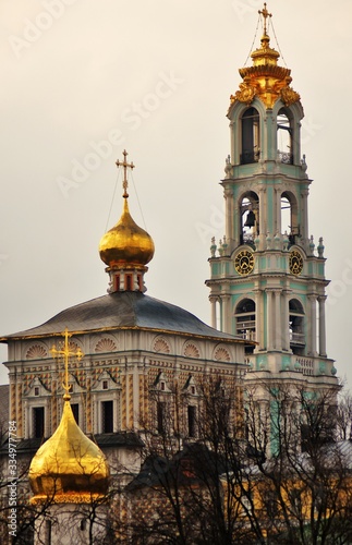 Architecture of Trinity Sergius Lavra, Sergiyev Posad, Russia. Color photo.