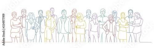 Business team. Colour line drawing vector illustration.