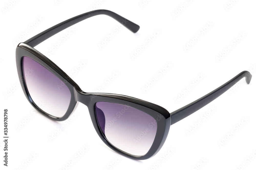 Cat eye shape style sunglasses on white background. Trendy full rim uv protective accessory. Female design glasses with gradient lens color. Cat eye shape style sunglasses on white background. Trendy full rim uv protective accessory. Female design glasses with gradient lens color.
