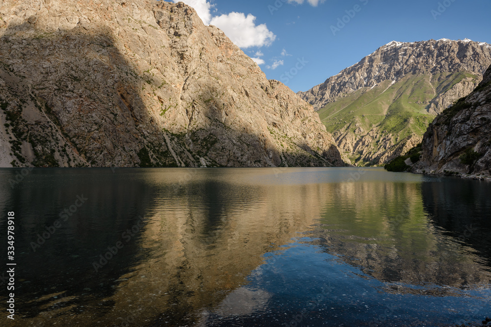 The beautiful seven lake trekking destination. View on the lake number seven of the Fan Mountains in Tajikistan, Central Asia