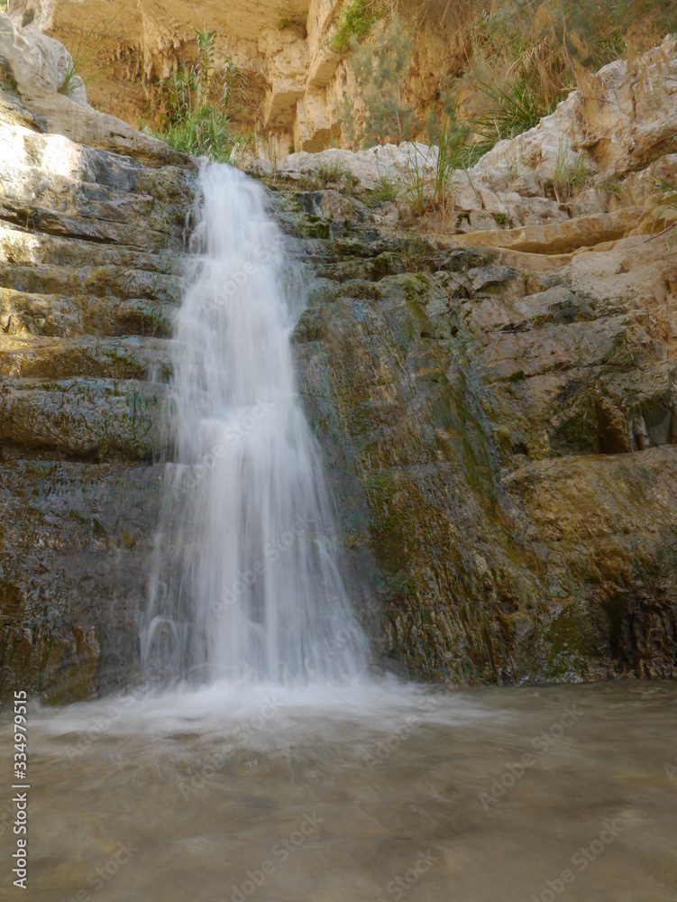 big Waterfall in Ein Gedi National Park with shutter speed, Negev Desert, Israel big Waterfall in Ein Gedi National Park with shutter speed, Negev Desert, Israel