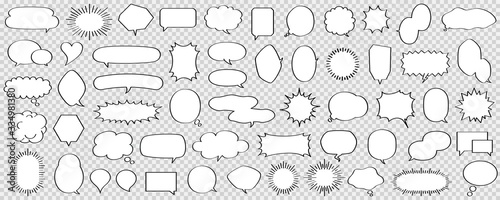 Black and white speech bubble set of various shapes photo