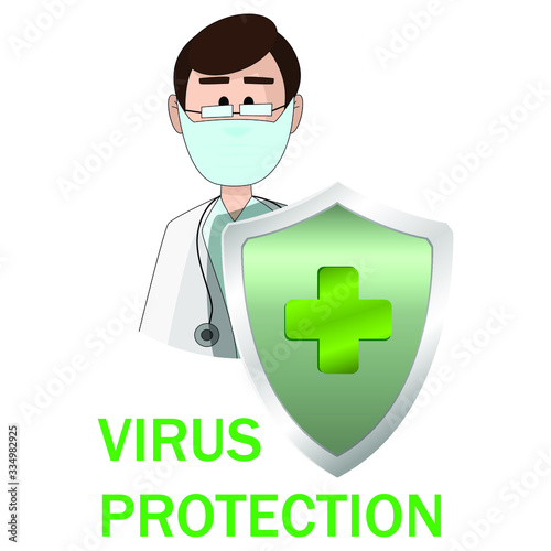 Stop coronavirus 2019-nCoV in China. Doctor fights against viruses in front of map of China, holding vaccine and wearing medical face mask.