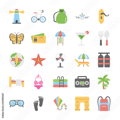  Holiday and Outdoor Travelling Flat Vector Set