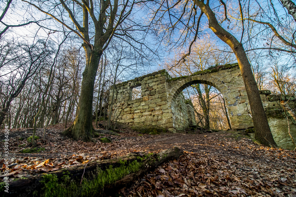 Spring mood in Bohemian Paradise by the ruined farmhouse