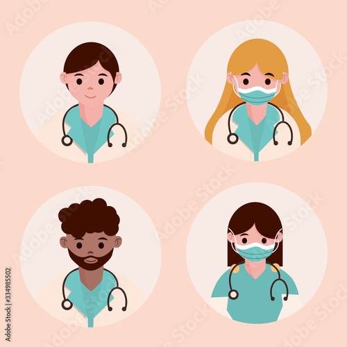 doctor hero, physicians medical staff professional with stethoscope characters