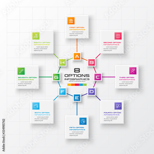 Business infographics template 8 steps with square,Element for design invitations,Vector illustration.