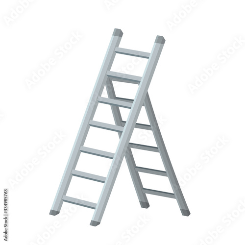 Stairs. Object for climbing to the top in different positions. Cartoon flat illustration. Grey metal stepladder