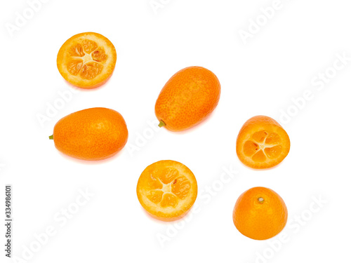 ripe kumquat fruits, isolated on a white background