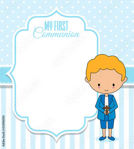 First communion card. Frame with space for text