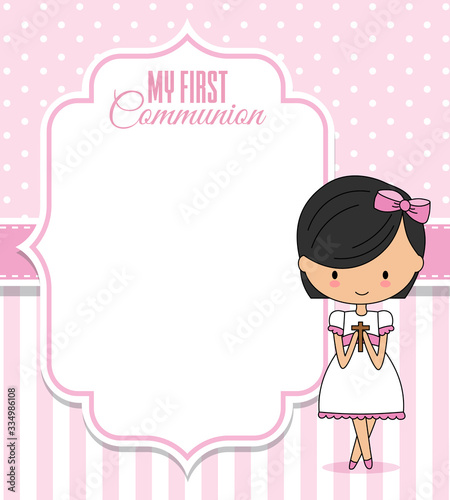First communion card. Frame with space for text