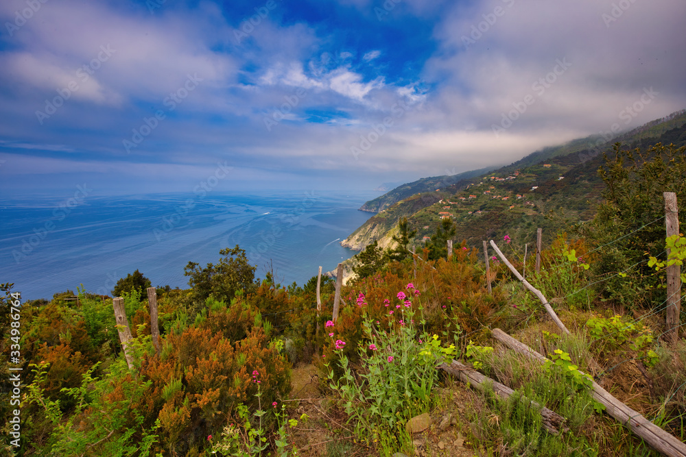 Panorama from the path between Campiglia Tramonti and Schiara 5 Terre Liguria Italy